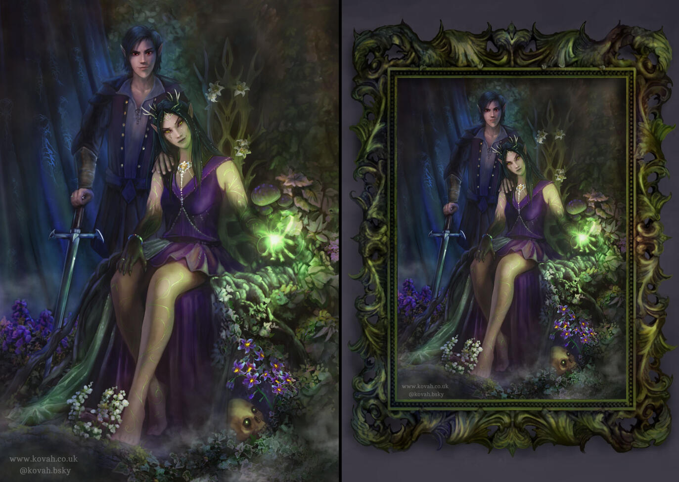 Her Royal Highness Queen Lilly Nightshade of the Seelie Court and her husband Duke Melchior Nightroad pose for their royal portrait.